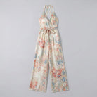 Bora Satin Jumpsuit | Halter Neck, Wide-Leg Floral Design 2