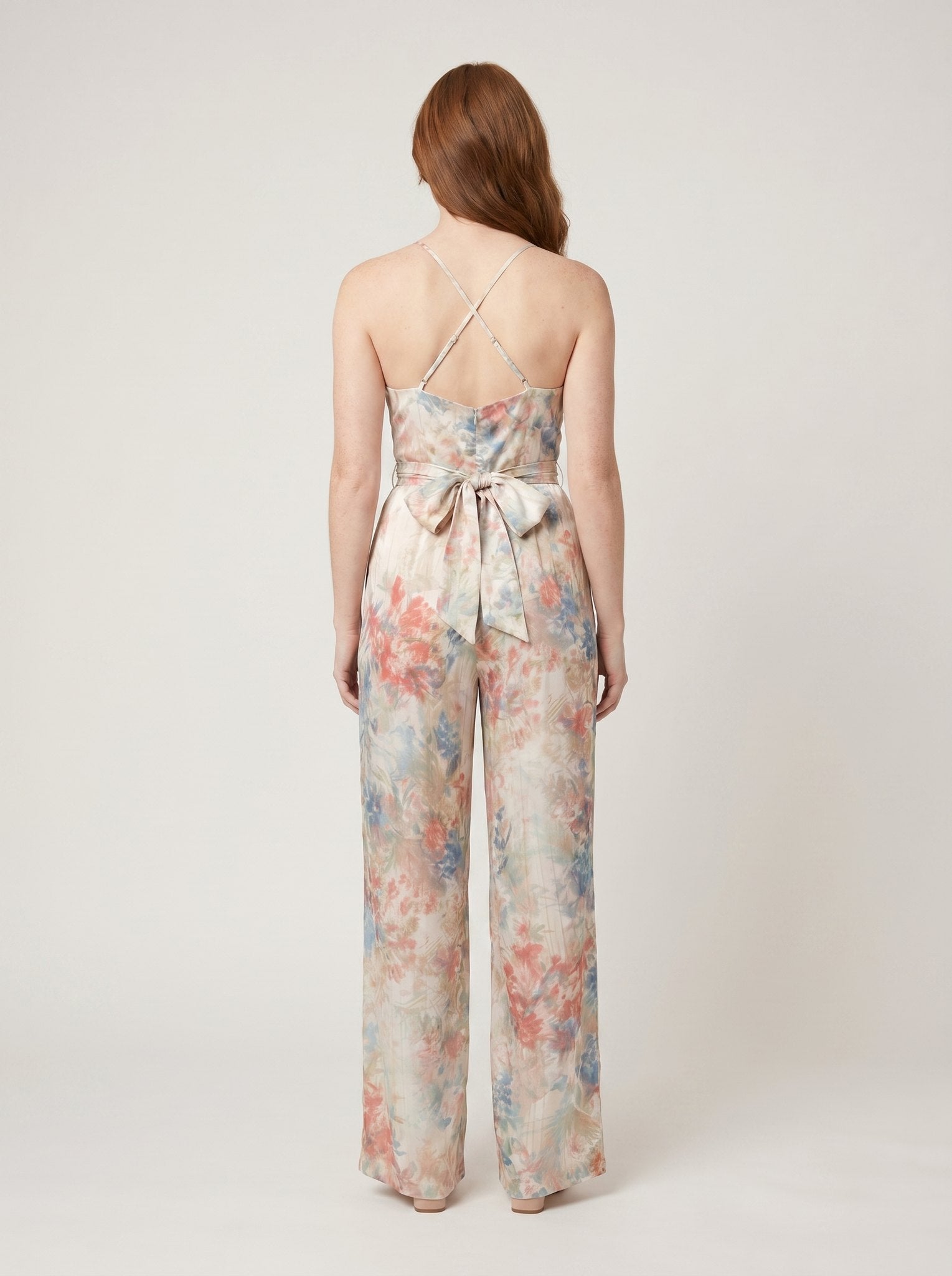 Bora Satin Jumpsuit | Halter Neck, Wide-Leg Floral Design 3