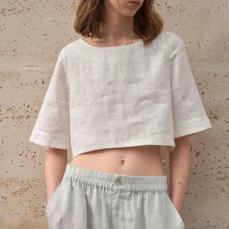 Breezy Boxy Crop Top | 100% Pure Linen, Oversized Fit 4
