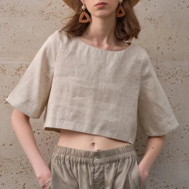 Breezy Boxy Crop Top | 100% Pure Linen, Oversized Fit 5