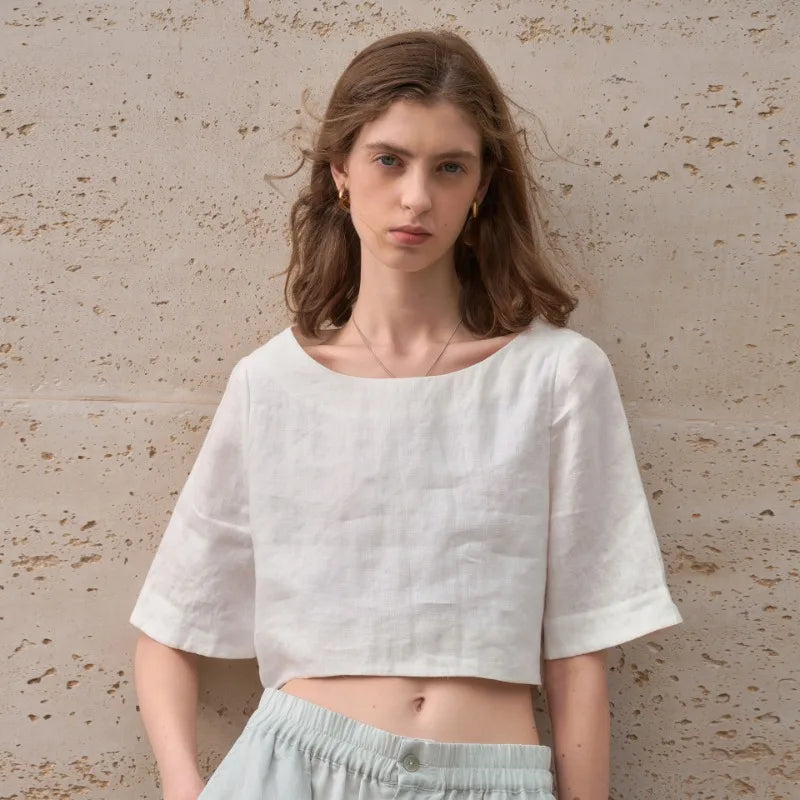 Breezy Boxy Crop Top | 100% Pure Linen, Oversized Fit 8