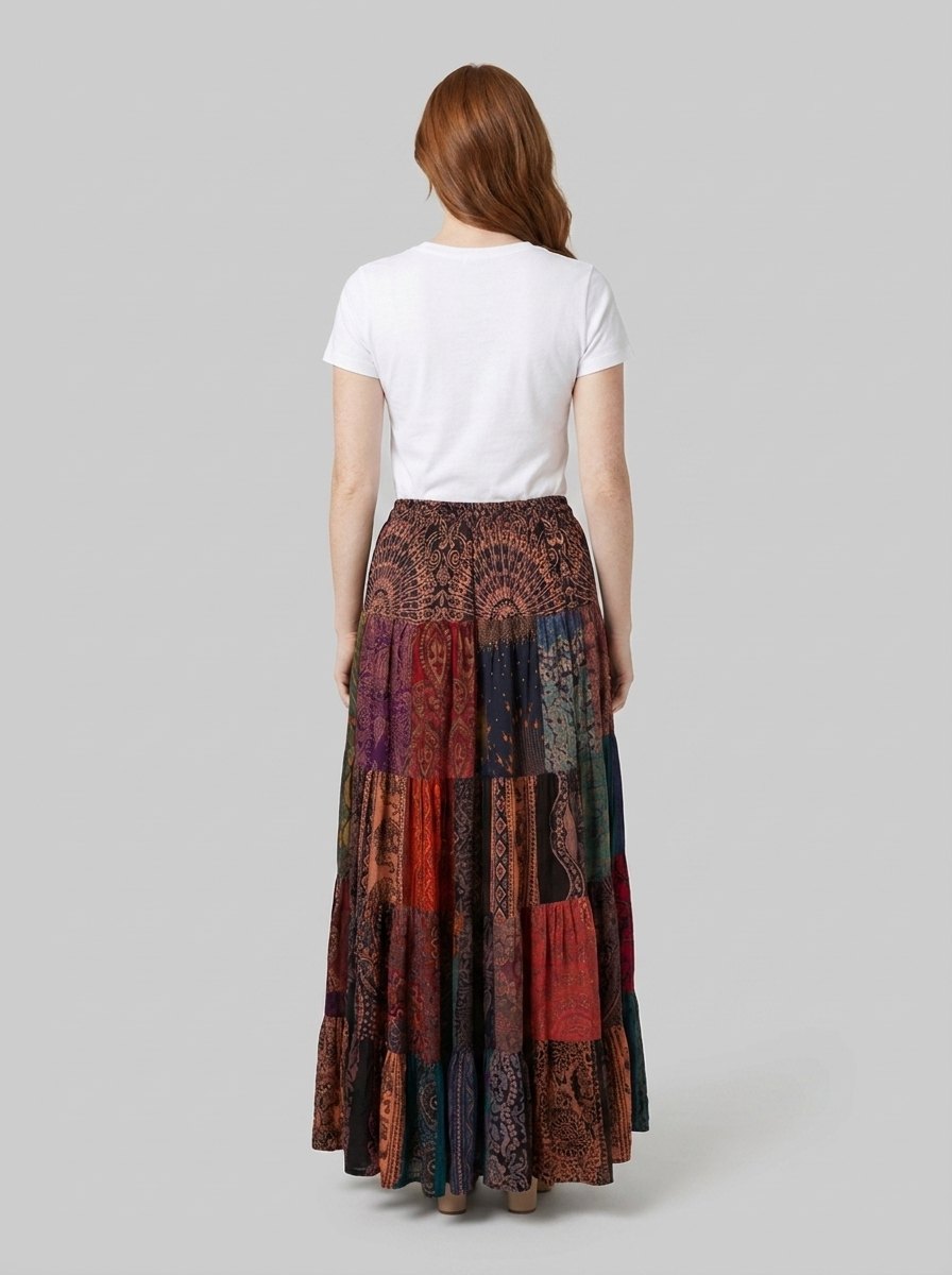 Brielle Maxi Skirt | Lightweight Rayon, Boho Patchwork Design 3