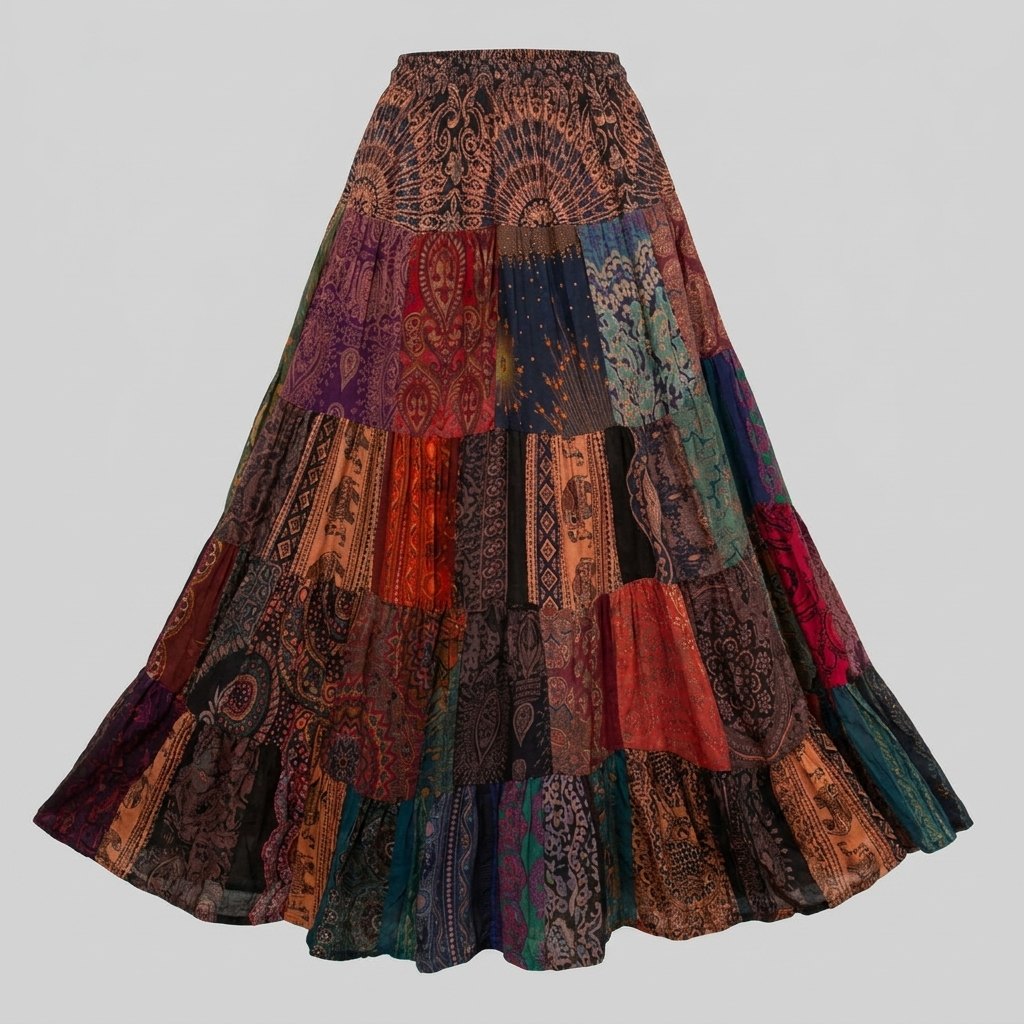 Brielle Maxi Skirt | Lightweight Rayon, Boho Patchwork Design 4