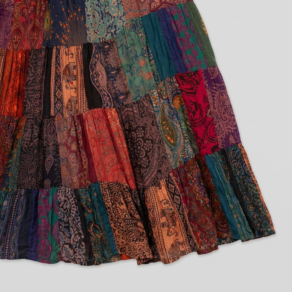 Brielle Maxi Skirt | Lightweight Rayon, Boho Patchwork Design 5