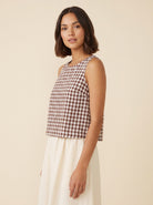 Bryn Going Out Top | Lightweight Gingham Linen Sleeveless Blouse for Women 0