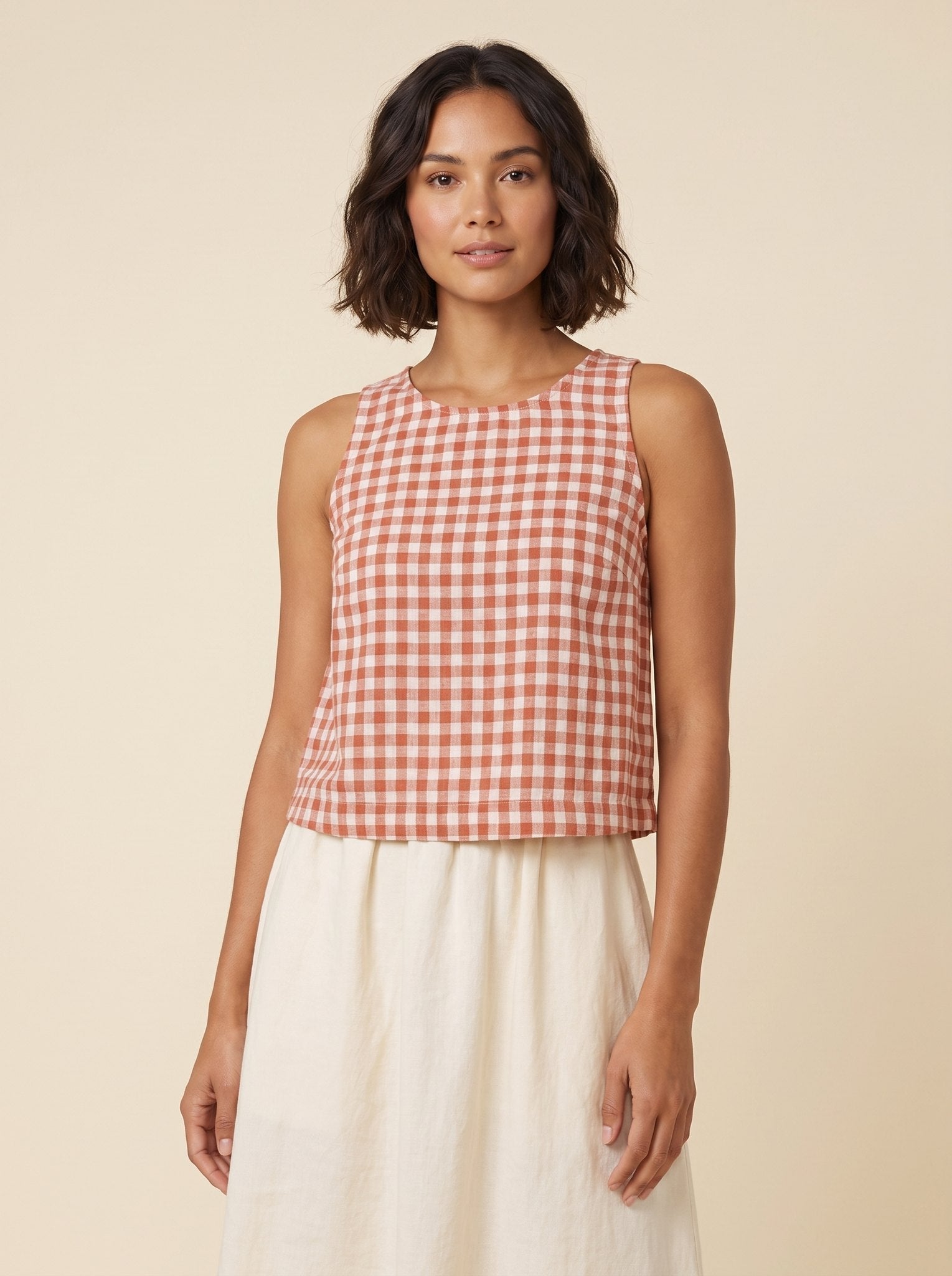 Bryn Going Out Top | Lightweight Gingham Linen Sleeveless Blouse for Women 1