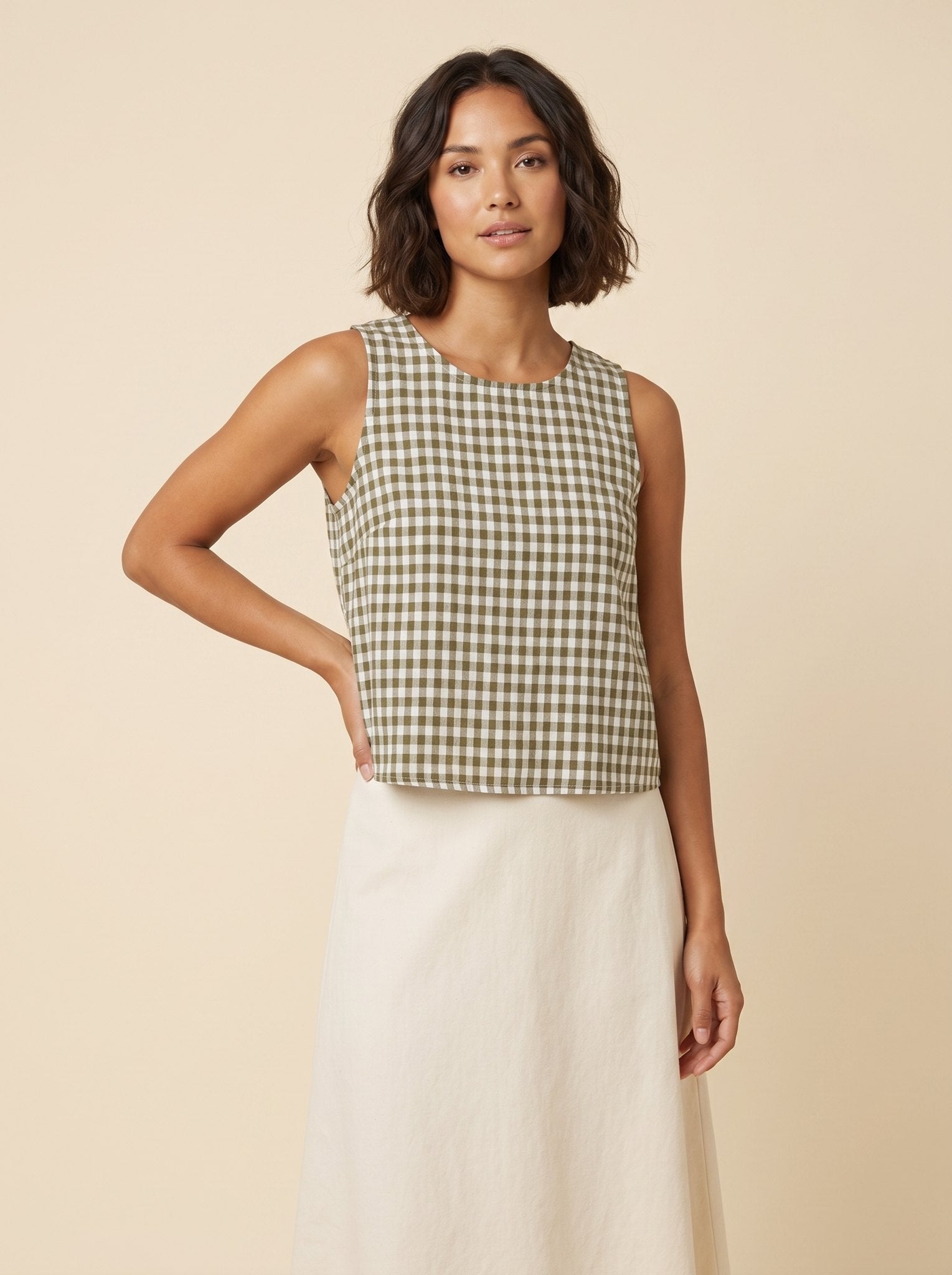 Bryn Going Out Top | Lightweight Gingham Linen Sleeveless Blouse for Women 3