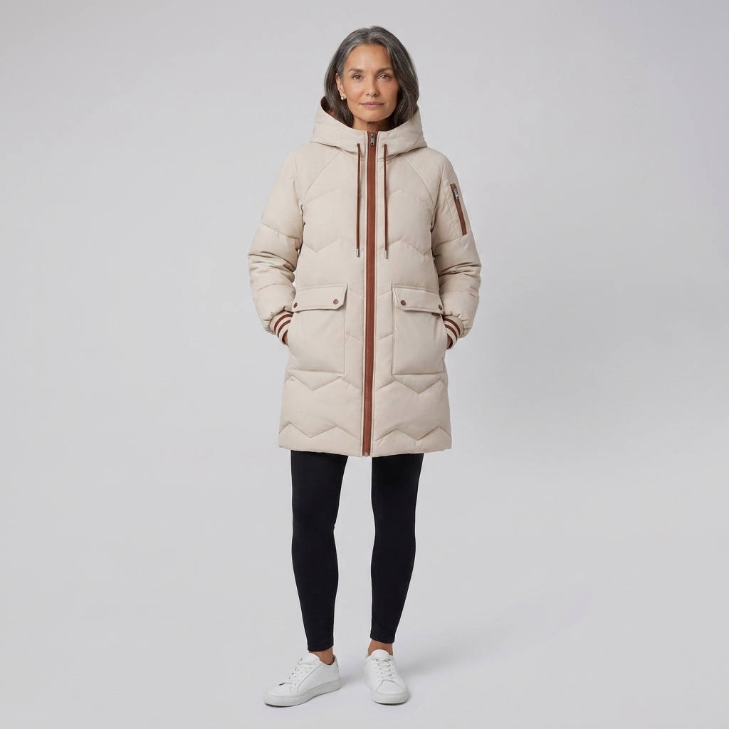 Brynna Winter Coat | Lightweight Long Beige Down Puffer 1