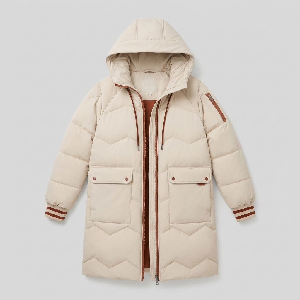Brynna Winter Coat | Lightweight Long Beige Down Puffer 4