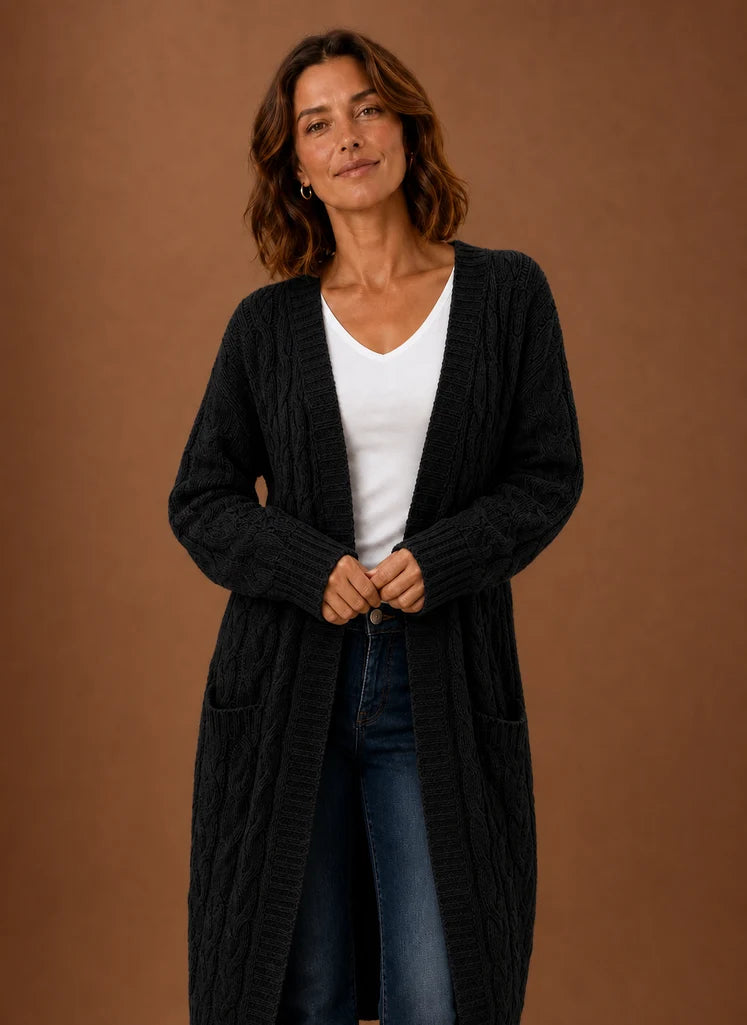 Cable Knit Hooded Cardigan Women — Chunky Long Duster Knit 4