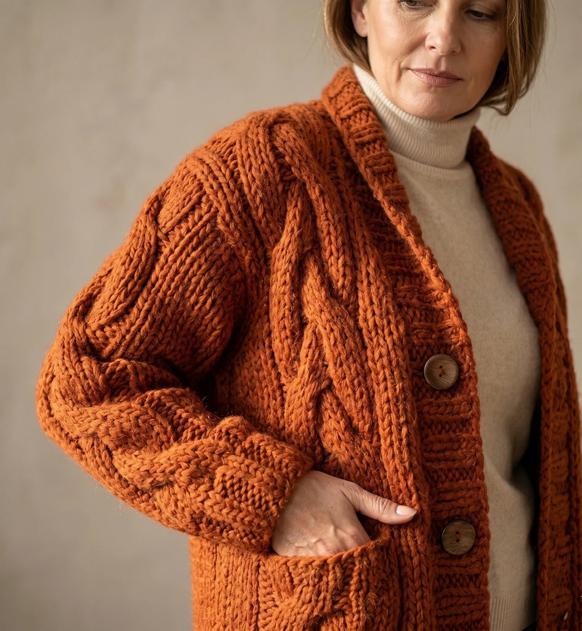 Cable Knit Long Coat with Hood & Deep Pockets — Relaxed Fit 5