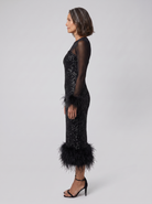 Coraline sequin midi dress with feather hem 4