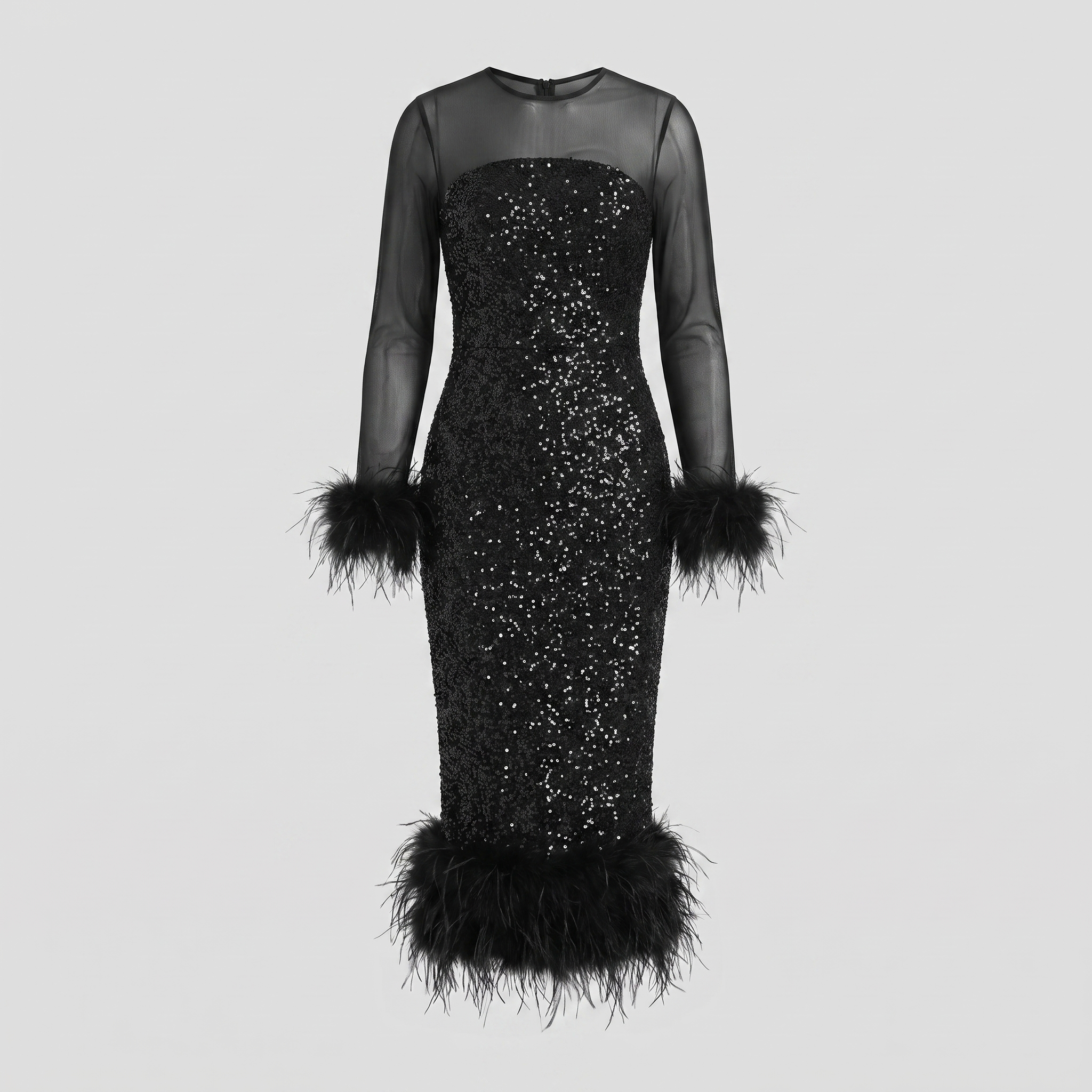 Coraline sequin midi dress with feather hem 5