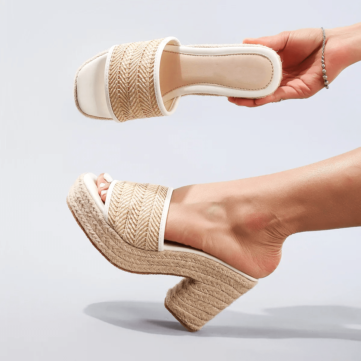Célie Women's Heels | Woven Raffia Upper, Chunky Heel 1
