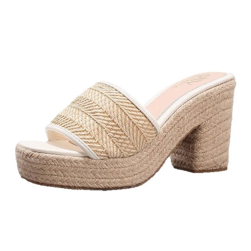 Célie Women's Heels | Woven Raffia Upper, Chunky Heel 3