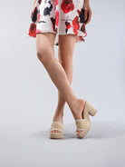 Célie Women's Heels | Woven Raffia Upper, Chunky Heel 6