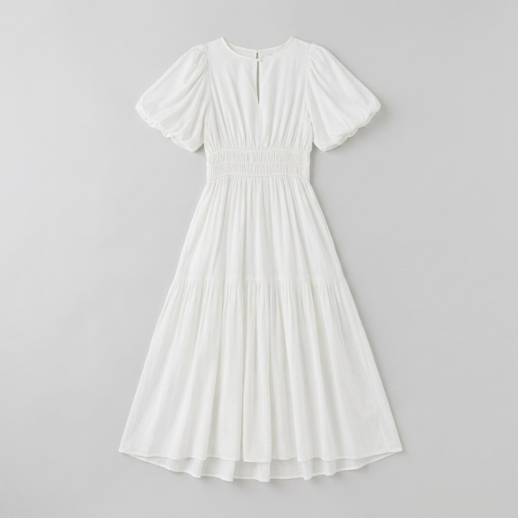 Citrine Women's Dress | Lightweight Cotton Midi with Balloon Sleeves 2