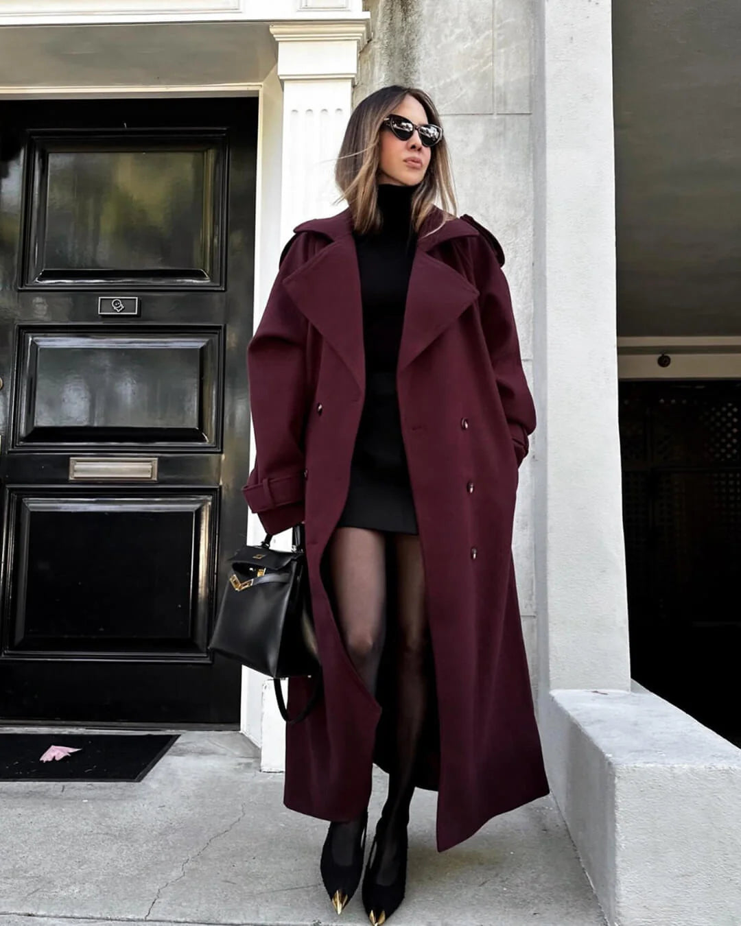 Cleo Black Trench Coat Women | Tailored Fit, Warm Blend Fabric 9