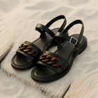 Cleo Leather Sandal | White Leather, Gold Chain Accent 0