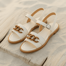 Cleo Leather Sandal | White Leather, Gold Chain Accent 1