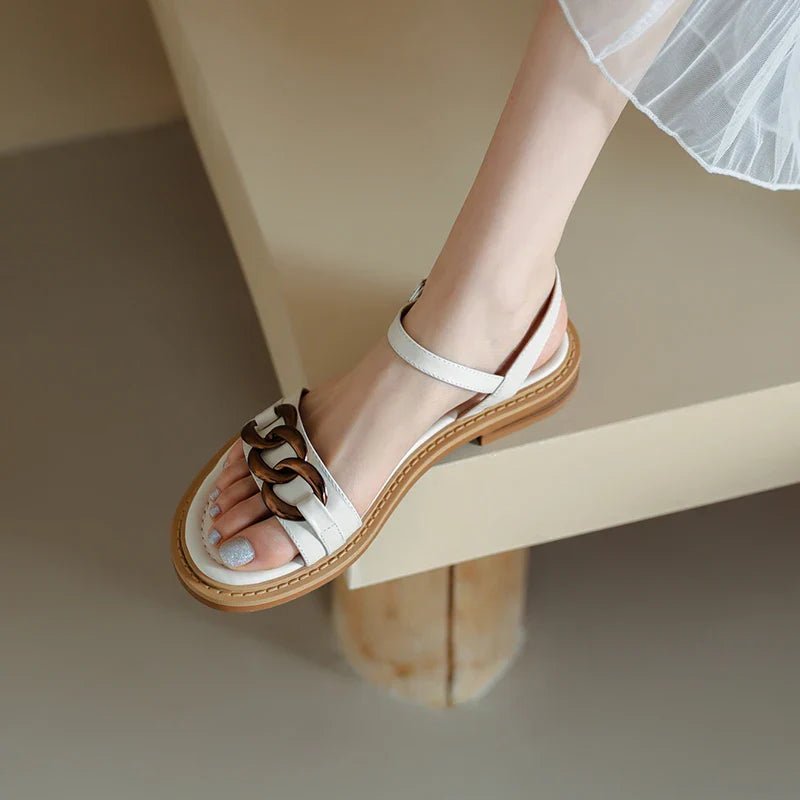 Cleo Leather Sandal | White Leather, Gold Chain Accent 3