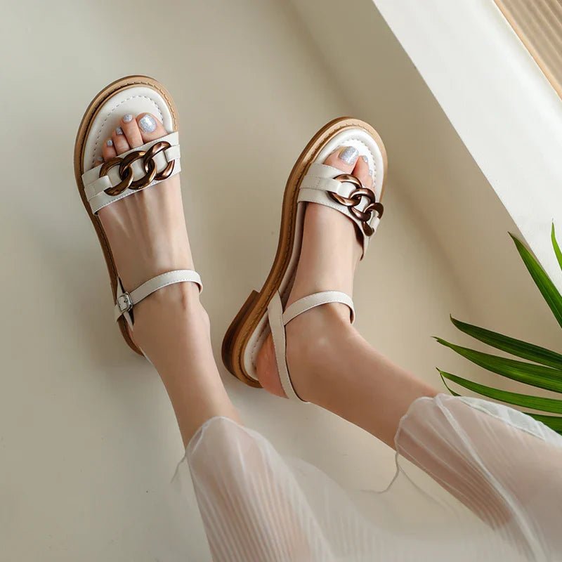 Cleo Leather Sandal | White Leather, Gold Chain Accent 4