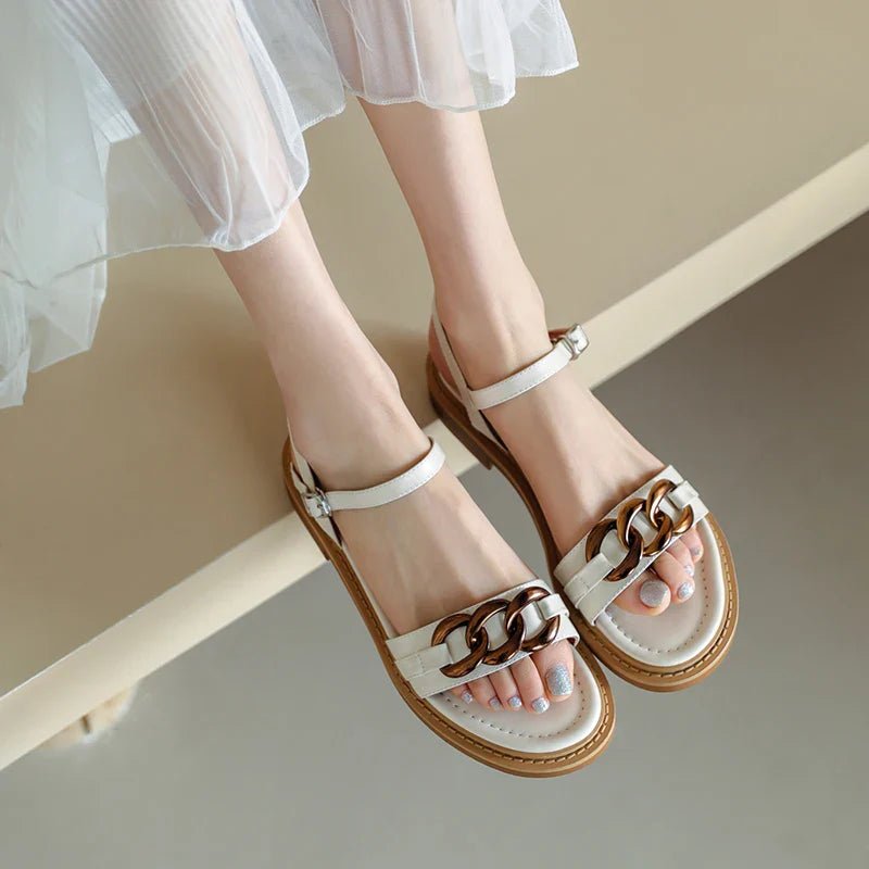 Cleo Leather Sandal | White Leather, Gold Chain Accent 5