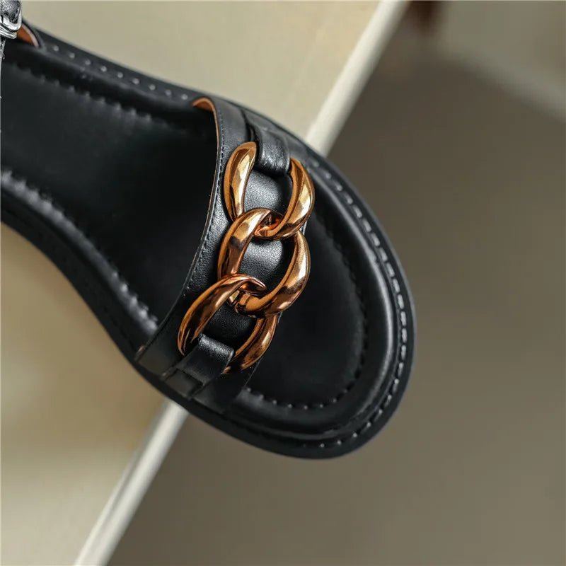 Cleo Leather Sandal | White Leather, Gold Chain Accent 7