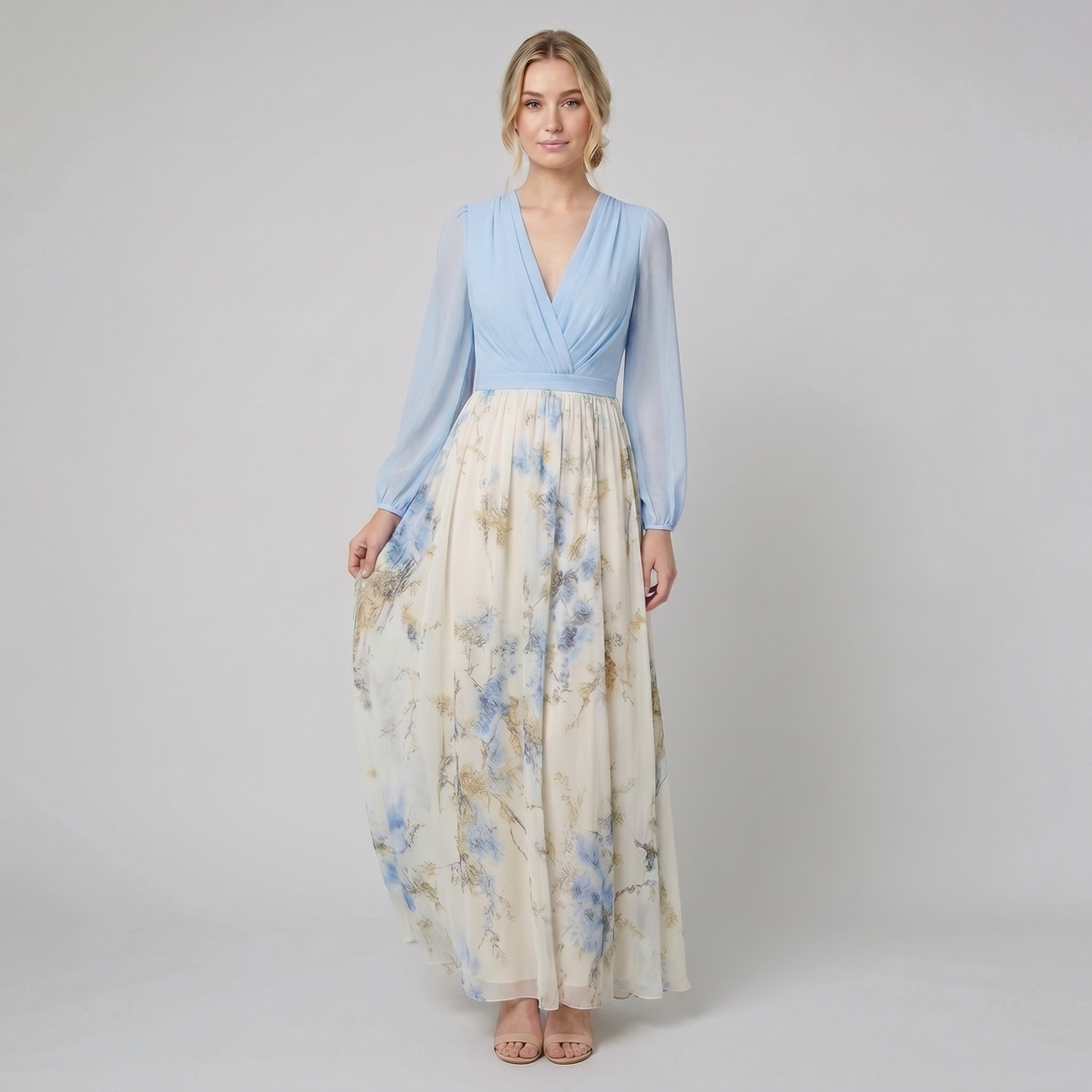 Cleo Maxi Dress | Floral Print, Elegant V-Neckline, Women's Summer Wedding Guest Dress 0