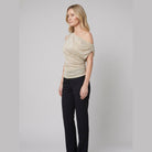 Cleo Metallic Knit Top | Off-Shoulder, Fitted Evening Going Out Top 2