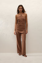 Cleo Womens Pants | Slim Fit, Full-Length, Cacao Colour 0
