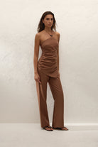 Cleo Womens Pants | Slim Fit, Full-Length, Cacao Colour 3