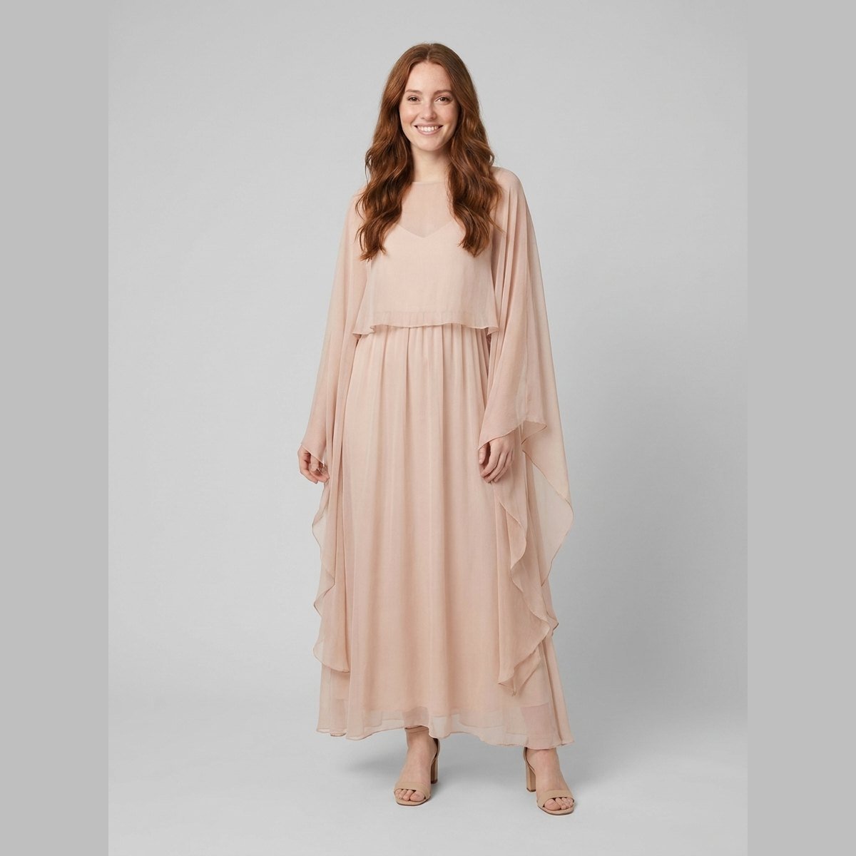 Cora Chiffon Maxi Dress | Sheer Layered, Long Sleeves for Women 0