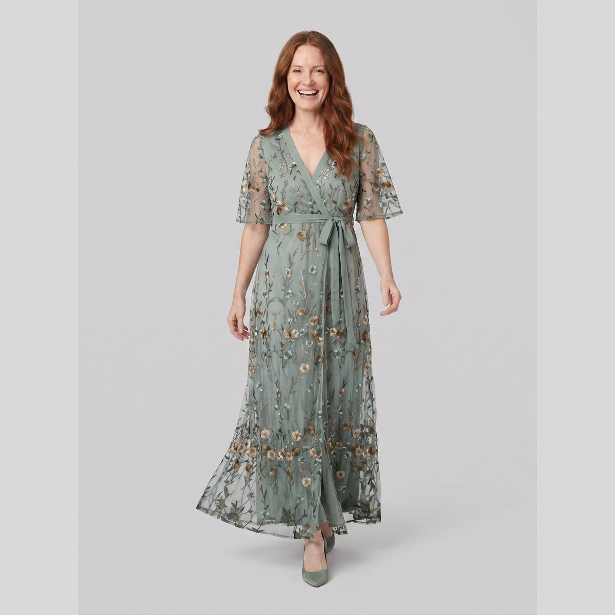 Clarisse maxi gown with sheer floral embroidered overlay 2