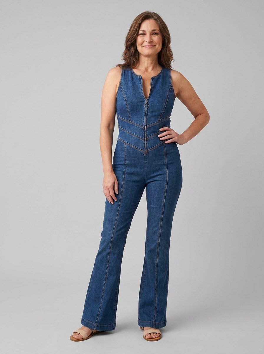 Dara Denim Jumpsuit | Fitted V-Neck, Flared Legs 2
