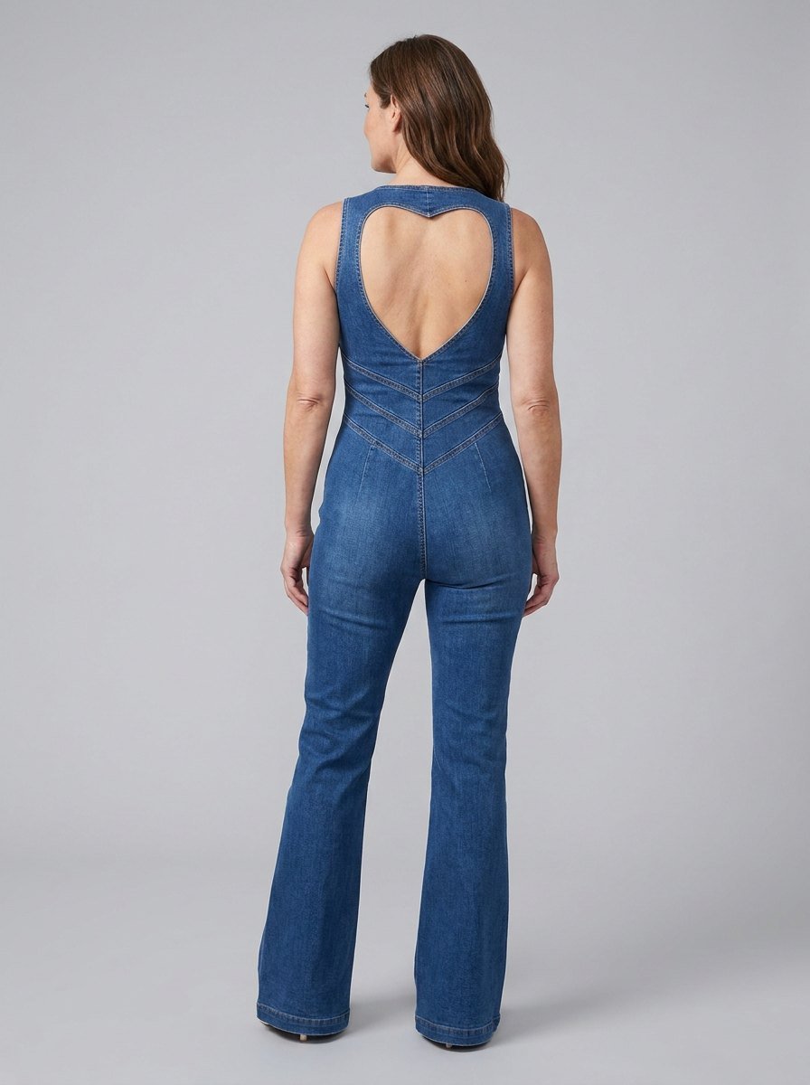 Dara Denim Jumpsuit | Fitted V-Neck, Flared Legs 3