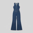 Dara Denim Jumpsuit | Fitted V-Neck, Flared Legs 4