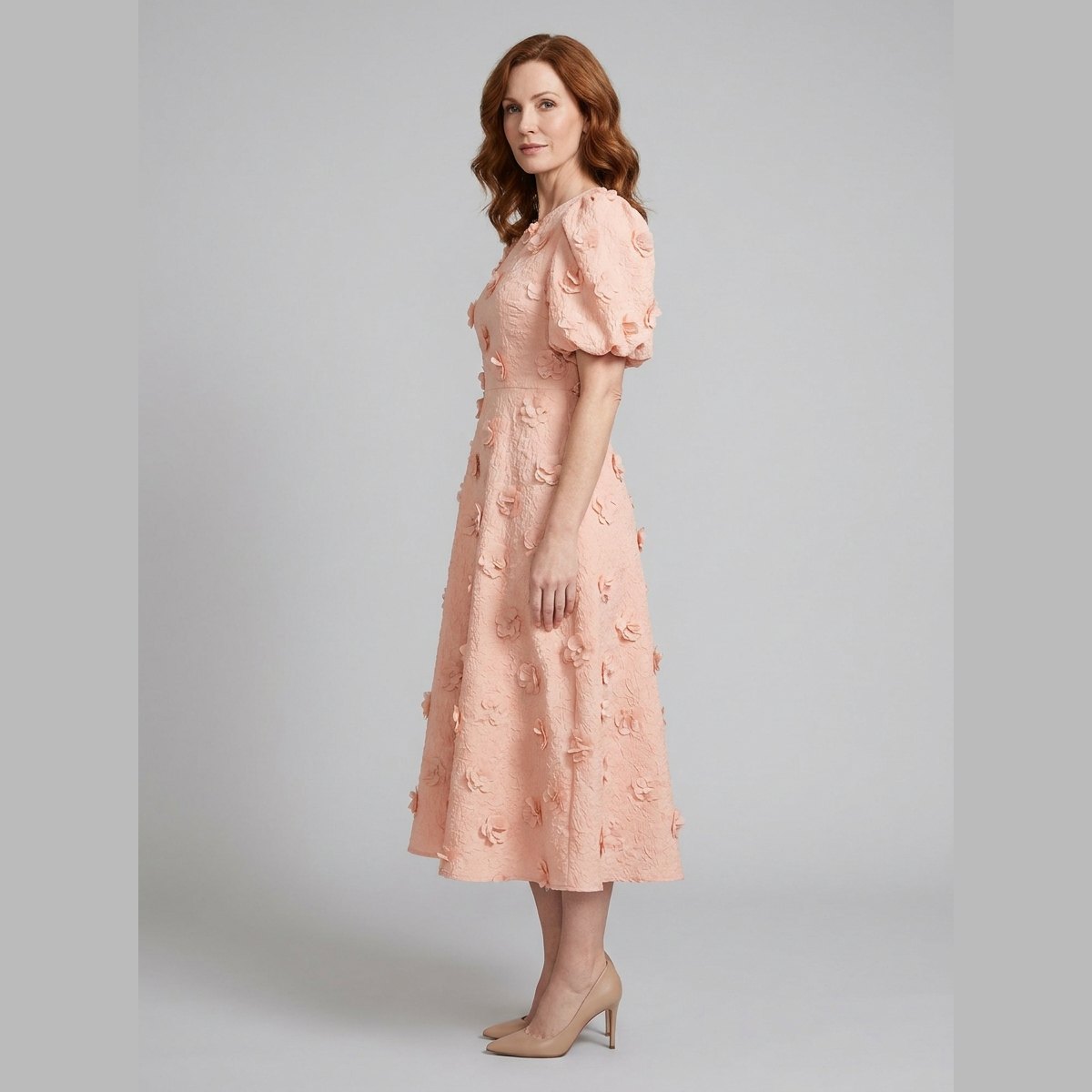 Dara Midi Dress | Lightweight Floral, Puff Sleeves - Ideal for Wedding Guests and Summer Events 2