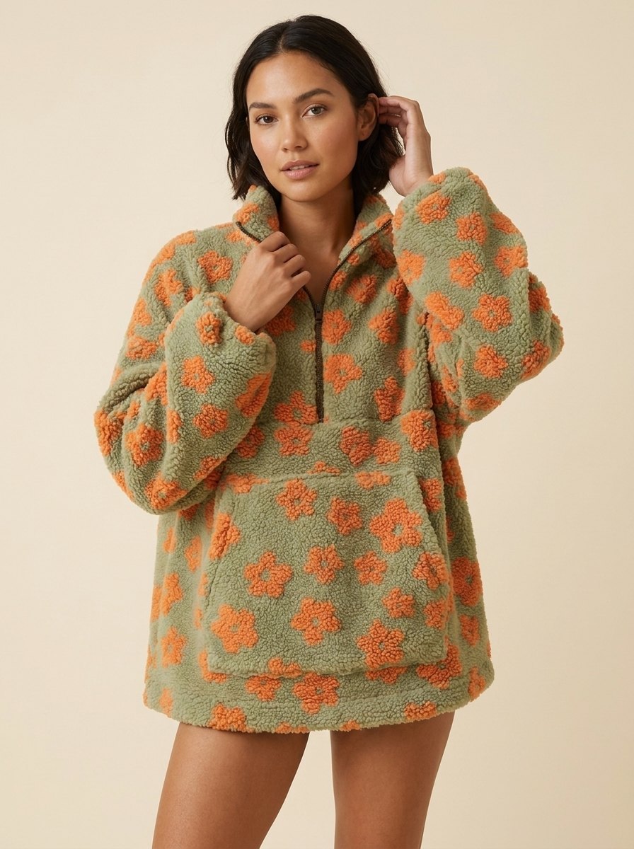 Dara Oversized Sweater for Women | Ultra-Soft Sherpa Fleece, Boho Floral Design 2