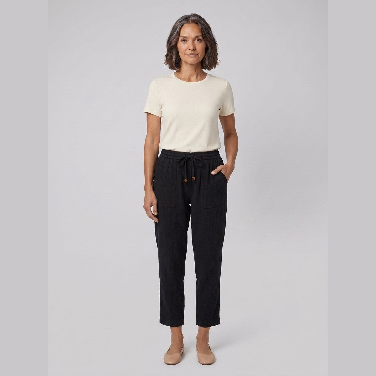 Dara Tapered Trousers Womens | Double Gauze Cotton, Elastic Waistband 0