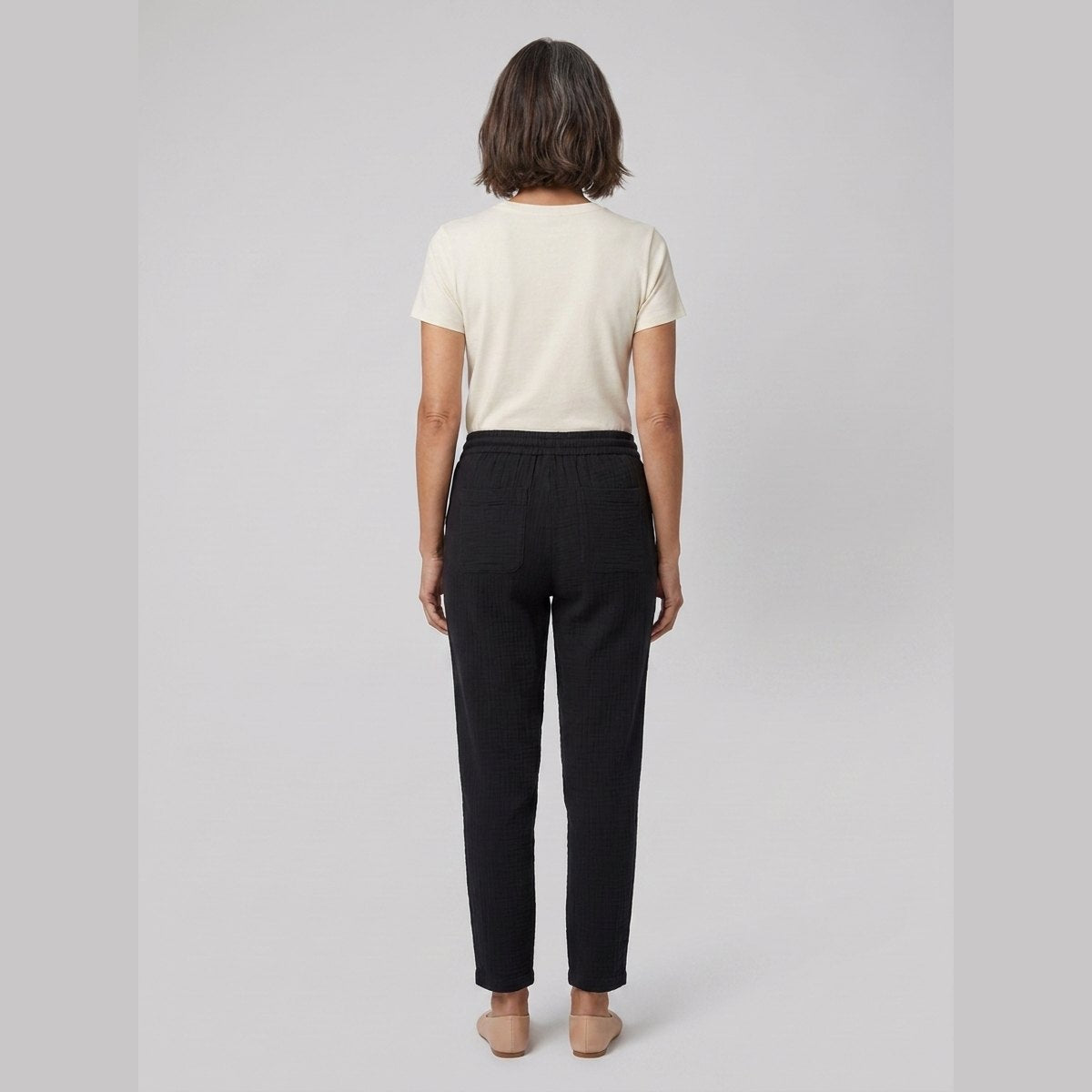 Dara Tapered Trousers Womens | Double Gauze Cotton, Elastic Waistband 3