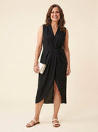 Dara Women's Dress | Draped Front, Midi Length with Side Slit 0