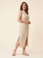 Dara Women's Dress | Draped Front, Midi Length with Side Slit 1