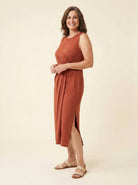Dara Women's Dress | Draped Front, Midi Length with Side Slit 4