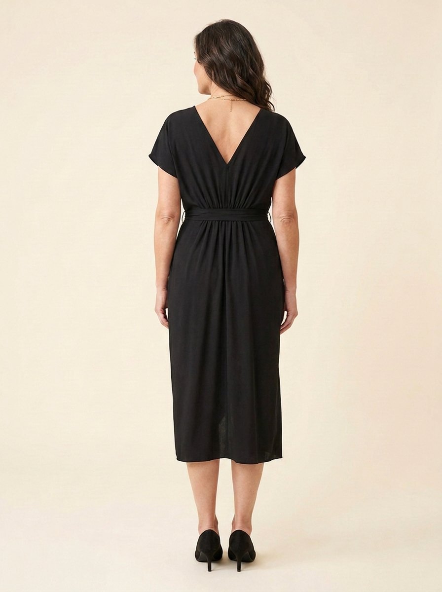 Dara Women's Dress | Draped Front, Midi Length with Side Slit 7
