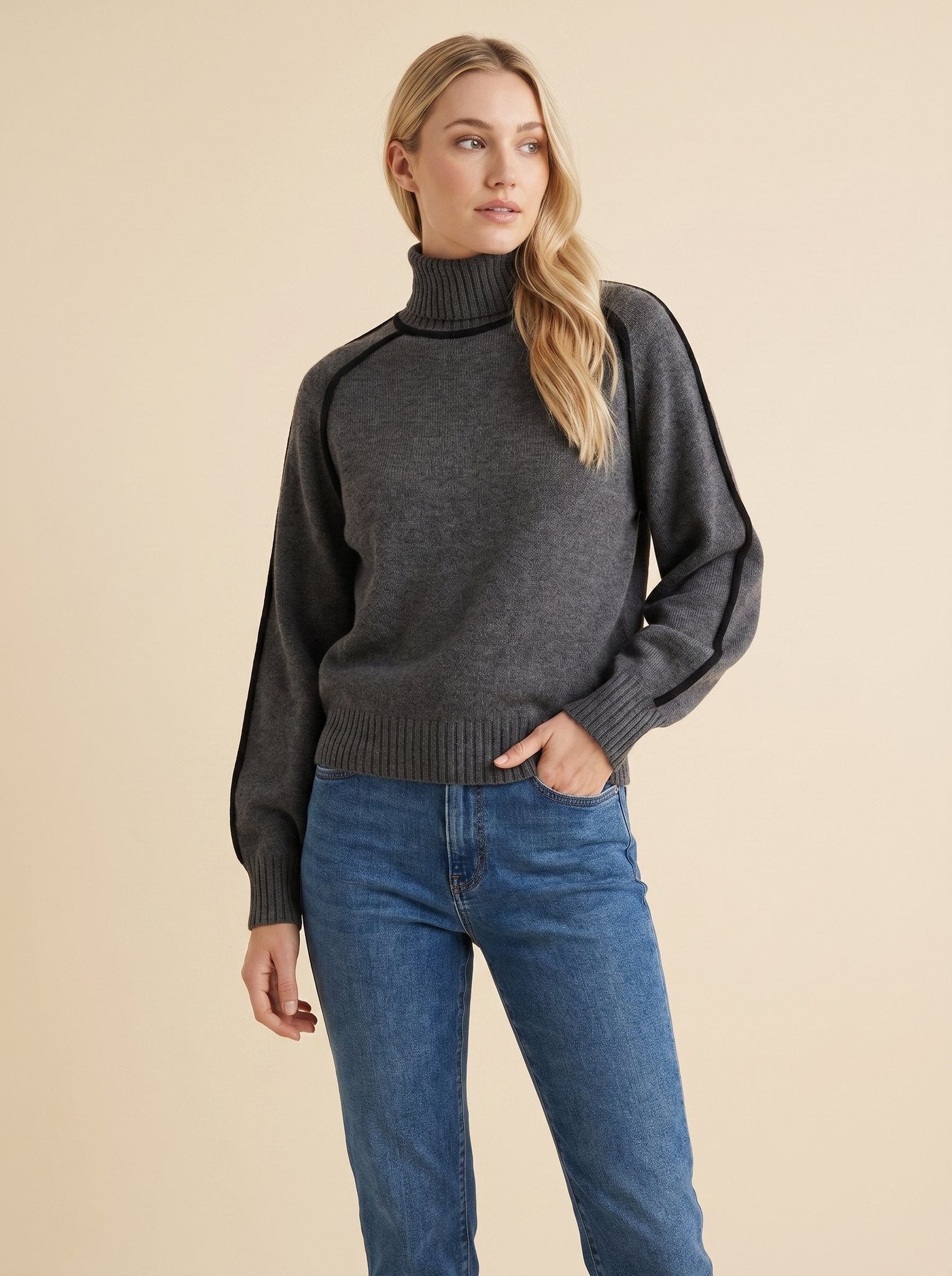 Dara Women's Sweater | Soft Knit, Striped Turtleneck 1