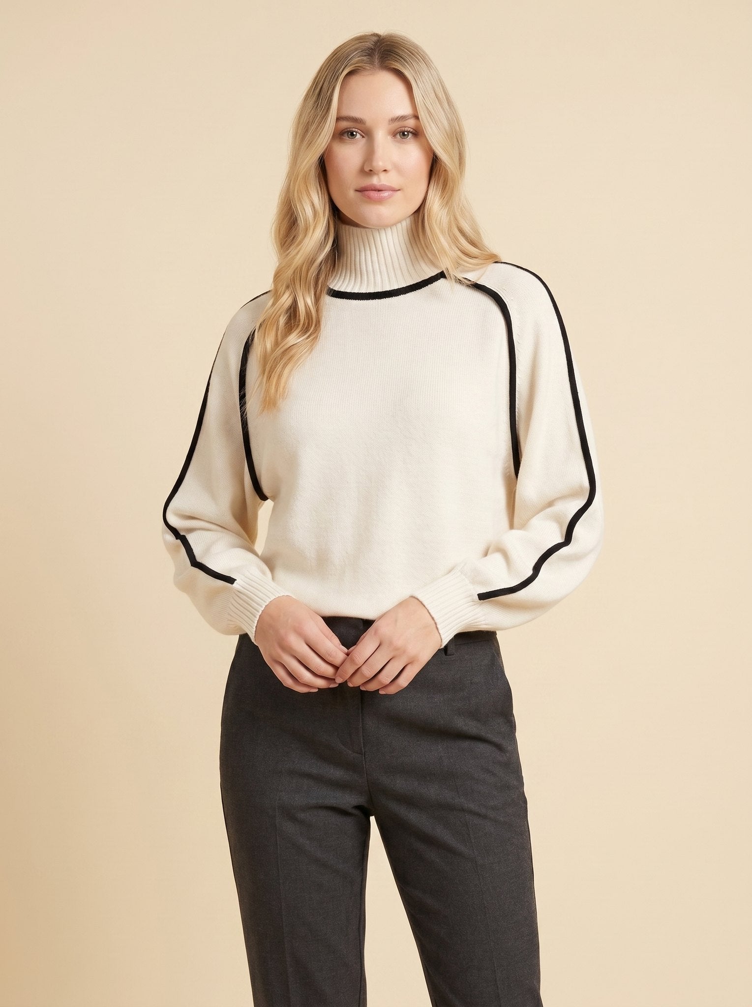 Dara Women's Sweater | Soft Knit, Striped Turtleneck 2
