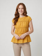 Dashi Womens Top | Lightweight Peplum, Ruched Waist, Cap Sleeve 3