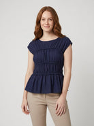 Dashi Womens Top | Lightweight Peplum, Ruched Waist, Cap Sleeve 4