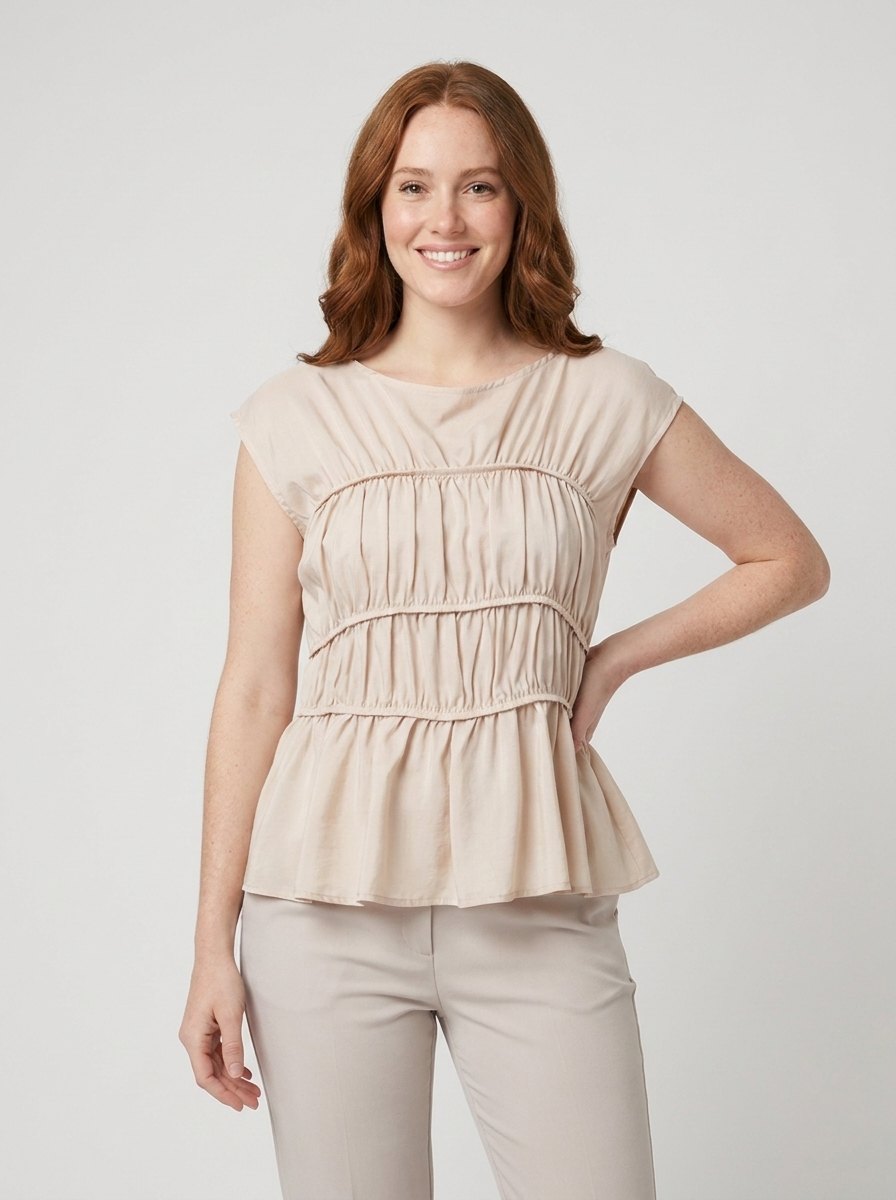 Dashi Womens Top | Lightweight Peplum, Ruched Waist, Cap Sleeve 5